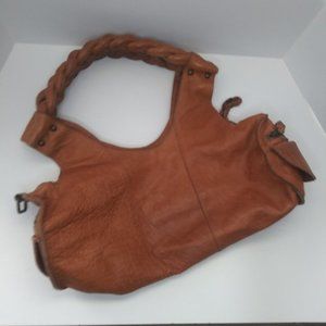 Anthropologie Nest Chunky Braid Handle Slouchy Boho 70s Brown Leather Hobo Bag